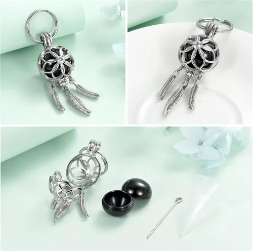 Vista 3 de shajwo Joyería de cremación atrapasueños urna llavero para cenizas para mujeres y hombres Memorial Angel Wing Human Pet Ashes Pendant