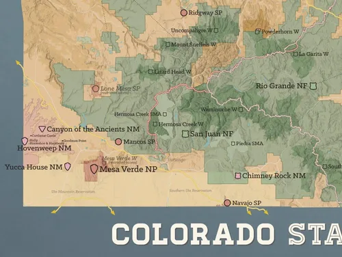 Vista 2 de Colorado State Parks & Federal Lands 18x24 Poster (Camel & Slate Blue)
