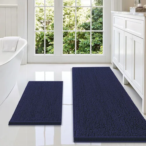 Vista 50 de Juego de alfombras de baño Smiry de 2 piezas, suave alfombra absorbente de chenilla y juego de alfombra en forma de U para inodoro, alfombra de baño