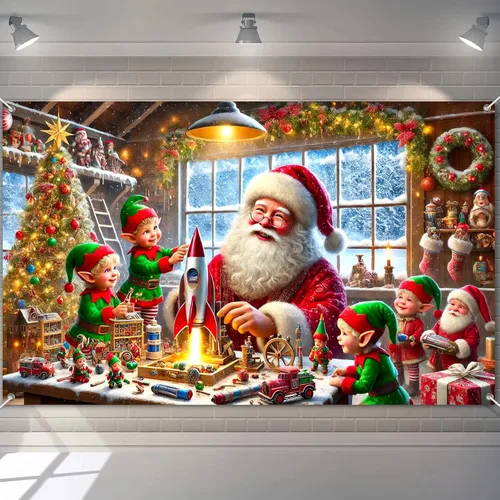 Vista 22 de BlissYard Telón de fondo de tren de Papá Noel, 71 x 43 pulgadas, pancarta de escena de Navidad de pan de jengibre, fondo de fotos para fiestas
