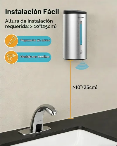 Vista 2 de AIKE Dispensador de jabón automático clásico,25 oz para comercial,AK1205E Acero inoxidable cepillado