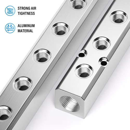 Vista 3 de TAILONZ PNEUMATIC Bloque de aluminio de derivación de 2 vías plateado, distribuidor de aire de distribución de aire de conducto neumático