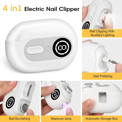 Vista 2 de Cortaúñas eléctrico 4 en 1 para personas mayores y bebés, recortadora recargable por USB con 2 velocidades, cubierta magnética y colector