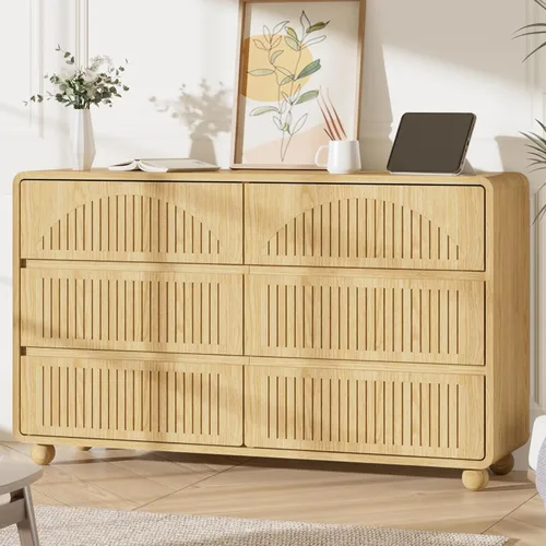 Vista 9 de Cómoda acanalada de 51.2 pulgadas de ancho con 6 cajones para dormitorio