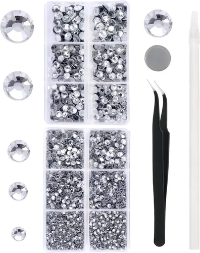 Vista 8 de 6796PCS Diamantes de Imitación Termoadhesivos de Aguamarina Piedras de Cristal de Vidrio para Tela Ropa Camisas Brillantes Parte Trasera Plana