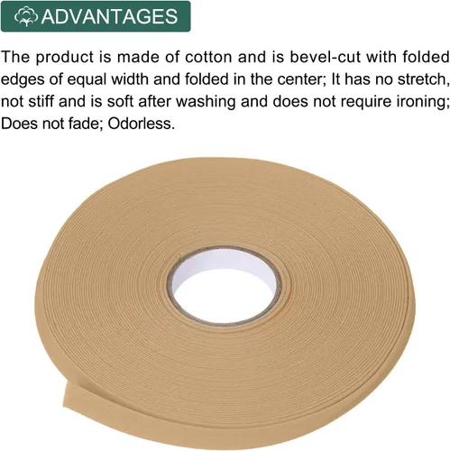 Vista 504 de MECCANIXITY Cinta al bies de doble pliegue de 1/2 pulgada de poliéster continuo a granel para costura, costura, dobladillo, encuadernación y Beige