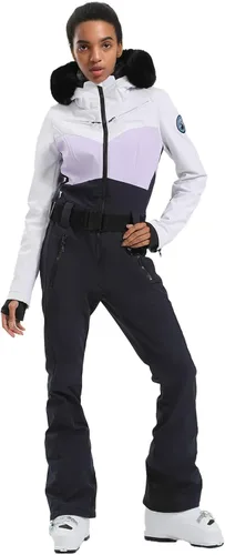 Vista 30 de GSOU SNOW Traje de esquí para mujer, traje de nieve de una pieza, para snowboard, delgado, aislante, impermeable, resistente al viento