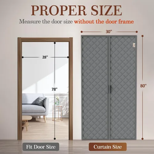 Vista 2 de Yotache - Cortina magnética aislada térmica para puerta, se adapta a puertas de 28 x 78 pulgadas, cortina de 30" x 80", material Oxford resistente a