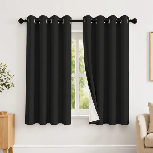 Vista 83 de 2 paneles de cortinas 100% opacas, de peso medio, con aislamiento térmico y ojales para dormitorio, sala de estar, tratamiento de ventana