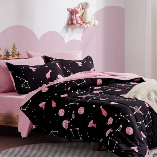 Vista 15 de SLEEP ZONE Juego de edredón de 5 piezas para niños, tamaño individual, súper lindo y suave, ropa de cama para niños en una bolsa, juego de 5 piezas
