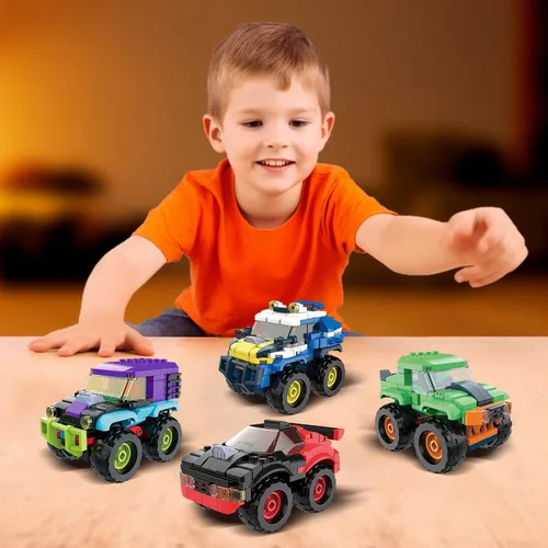 Vista 3 de Juego de 4 bloques de construcción de micro ladrillos de Monster Truck