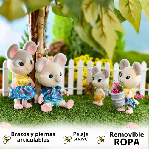 Vista 2 de Honey Bee Acres La Familia Cheddars de Ratón, 4 Figuras de Muñecas en Miniatura, Pequeña