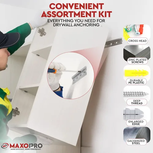 Vista 5 de Kit de anclajes y tornillos para paneles de yeso - Kit de anclajes de pared secos de plástico de 370 piezas - Anclajes de pared y tornillos