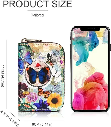 Vista 5 de APHISON - Tarjetero con protección RFID, carteras , funda para tarjetas de cuero con cremallera para mujerniñacaja regalo