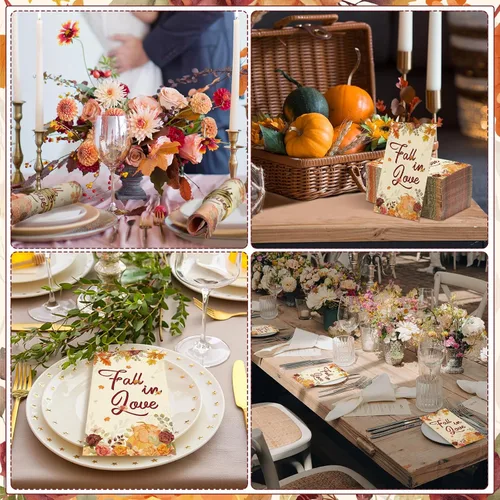 Vista 6 de Lincia 100 servilletas de otoño para despedida de soltera, toallas de papel desechables de otoño para invitados de otoño, para bodas, cosecha