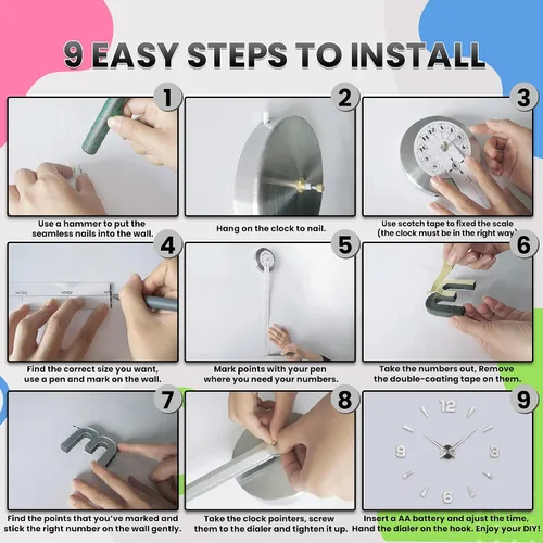 Vista 6 de Reloj de pared DIY, cronometrador analógico sin marco estilo 3D para el hogar, sala de estar, dormitorio, oficina, decoración moderna de la casa a
