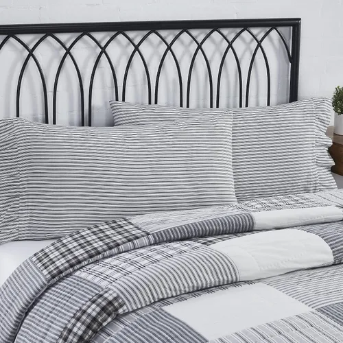 Vista 8 de VHC Brands, Sawyer Mill - Almohada de rayas con volantes, color negro, 14 x 22 pulgadas