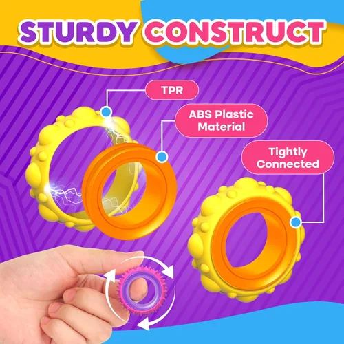 Vista 3 de Anillos sensoriales para inquietos para niños: paquete de 12 anillos giratorios - Juguetes de textura para el estrés de niños con autismo, calmantes