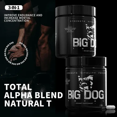 Vista 2 de Big Dog Total Male 3 en 1 Total Alpha Blend - Imprescindible para hombre, sin OMG, energía natural y apoyo de resistencia, 60