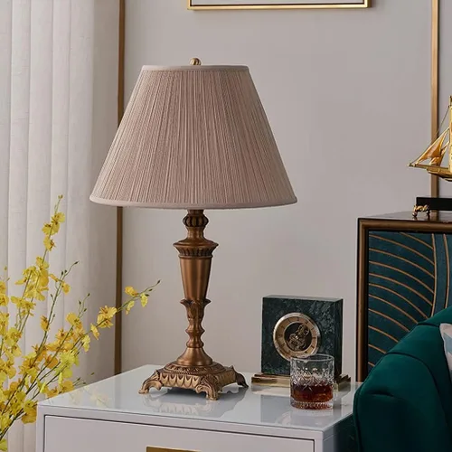 Vista 6 de Lámpara de escritorio de estilo chino, lámpara de mesa de cobre, lámpara de noche para dormitorio, decoración moderna de sala de estar, lámparas