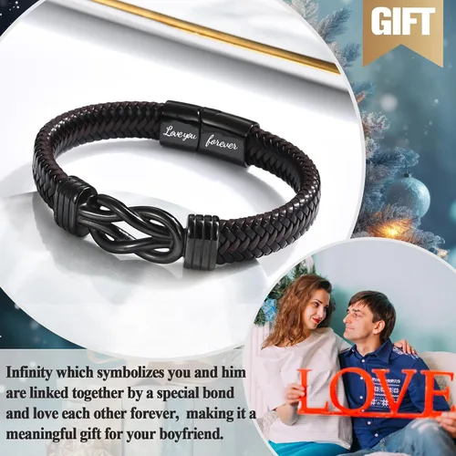 Vista 8 de Gifts for Men Infinity Leather Bracelet for Dad New Daddy Husband Boyfriend Son Grandson Brother Nephew Uncle Brown Braided Engraved Leather Jewelry