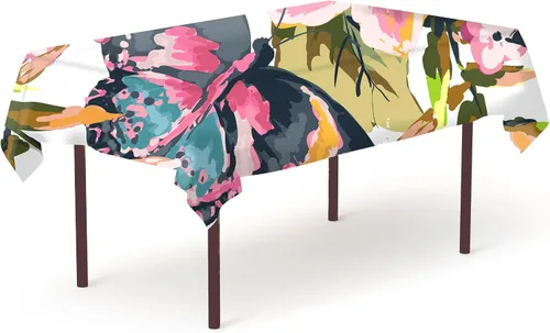 Vista 70 de Pomp - Mantel premium de poliéster con estampado abstracto de 52 x 52 pulgadas cuadradas Tela de fácil cuidado, resistente a arrugas y manchas