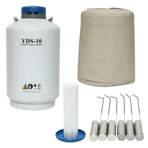Vista 6 de HFS (R) Tanque de nitrógeno líquido de 10L Contenedor criogénico de aleación de aluminio LN2 Dewar con 6 botes y bolsa de transporte (10L)