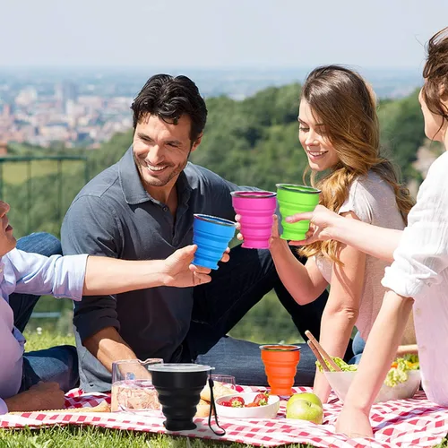 Vista 6 de Collapsible Cup - Silicone Foldable Cup-Expandable Folding Drinking Cup -Reusable Portable Mugs Cup For Travel, Camping, Hiking, Survival, Car