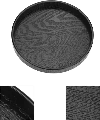 Vista 7 de Bandeja de té de madera, forma redonda, té de madera, café, aperitivos, comidas, plato de servicio, bandejas de restaurante de 11.8 in