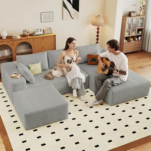 Vista 37 de Sofá seccional Cloud de 96 pulgadas, sofá deshuesado para sala de estar, sofá modular con asiento profundo, sofá de pana cómodo y esponjoso con Negro