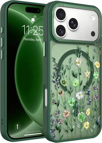 Vista 100 de Magnético para iPhone 13 con protector de pantalla [Compatible con MagSafe] Diseño de patrón floral de flores bonitas, funda delgada a prueba