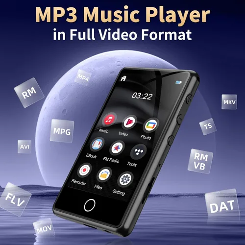 Vista 3 de Reproductor de MP3 para niños, reproductor MP3 Bluetooth de 80 GB, reproductor de música digital portátil HiFi Sound Formato de video completo, Negro