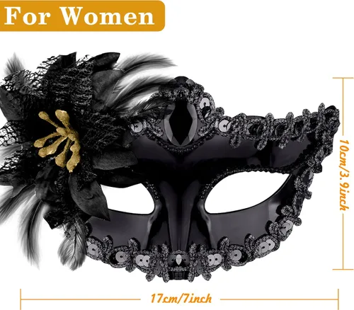 Vista 3 de SIQUK Juego de máscaras para parejas, máscara veneciana, máscara de plástico para disfraz de Halloween, máscara de Mardi Gras para mujeres y hombres