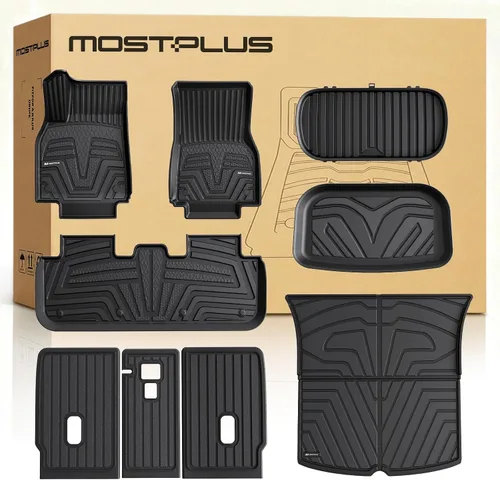 Vista 15 de MOSTPLUS Alfombrillas para Tesla Modelo Y Juniper 2025 2026 para todo tipo de clima, TPE con alfombrilla de carga trasera y alfombrilla de respaldo