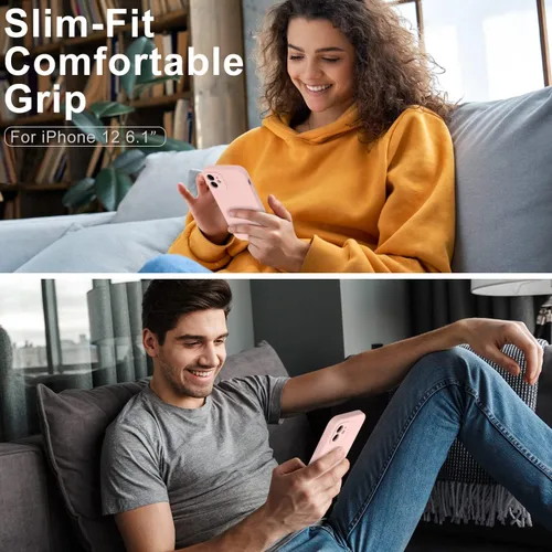 Vista 2 de DEENAKIN Funda de silicona compatible con iPhone 12 con protector de pantalla, mejora la protección de la cámara, funda protectora suave y flexible
