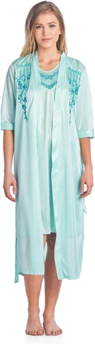 Vista 7 de Casual Nights Conjunto de bata y camisón de satén de 2 piezas para mujer