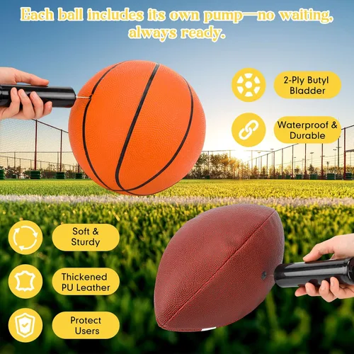 Vista 5 de RoundFunny Juego de 6 pelotas deportivas con bombas, tamaño oficial, pelotas de fútbol y baloncesto, a granel para entrenamiento y práctica, uso
