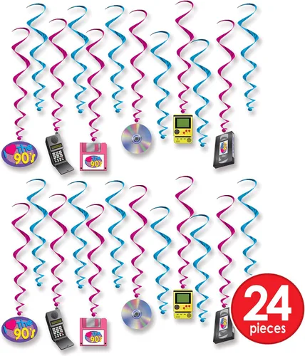 Vista 3 de Beistle 53489 I Love The 90's Whirls, 24 piezas, 15"-28", multicolor