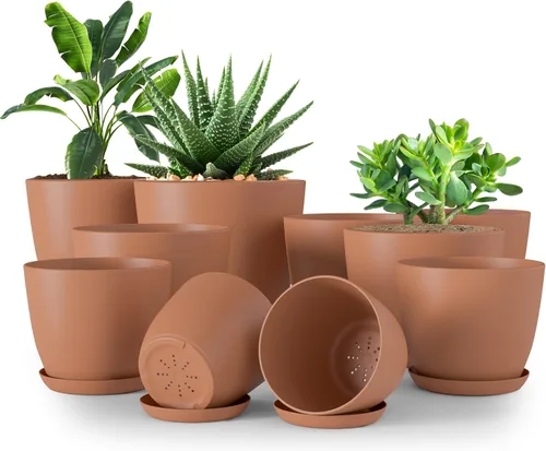 Vista 11 de Utopia Home - Macetas de Interior con Drenaje - Macetas de Flores de 7/6.6/6/5.3/4.8 Pulgadas para Plantas de Interior - Juego de 5 Macetas