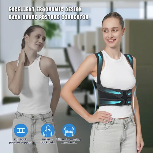 Vista 8 de Corrector de postura de espalda con almohadilla triangular desmontable para aliviar el dolor, soporte completo de espalda para joroba y escoliosis