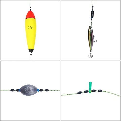 Vista 6 de Lavie&Camus 720 unidades de tapones para flotadores de pesca, flotadores ovalados, tapones y plomos 6 en 1, tapones de goma negros para flotadores