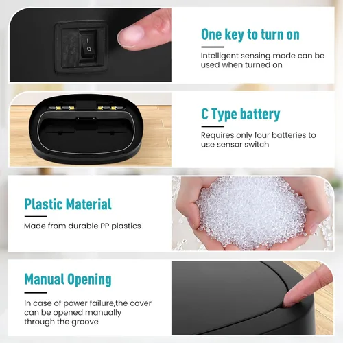 Vista 5 de Basurero automático de 13 galones para cocina con tapa, bote de basura sin contacto con sensor de movimiento - higiénico, control de olores