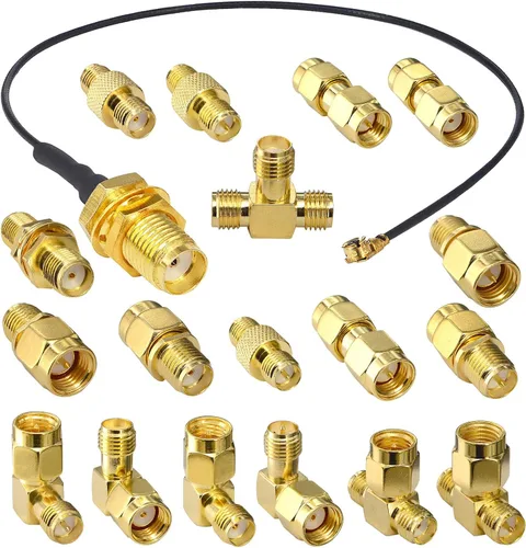 Vista 5 de Cable de antena SMA macho a RPSMA hembra RF adaptador coaxial convertidor paquete de 2 para cable de extensión coaxial WiFi Gold Plated 2PCS SMA