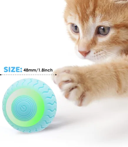 Vista 7 de Pakoo Pelota de juguete interactiva para gatos, bola eléctrica para gatos con luces LED, juguete rodante para gatos y bolas de juguete móviles