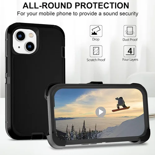 Vista 6 de Funda para iPhone 13 Funda 6.1" con Soporte Plegable y Clip para Cinturón con 2 Protectores de Pantalla + 2 Protectores de Lente de Cámara, Cubierta