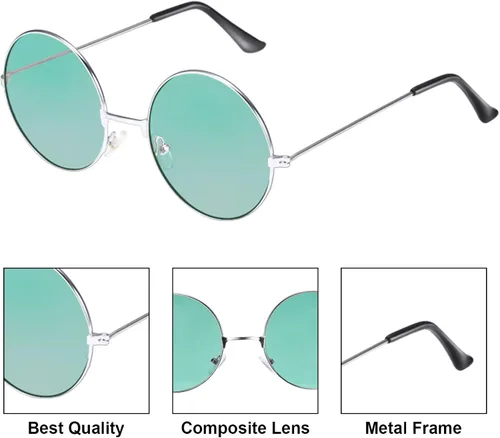 Vista 3 de Blulu 10 pares de gafas de sol John Hippie retro redondas estilo 60 gafas de sol circulares para hombres y mujeres disfraces fiestas regalos