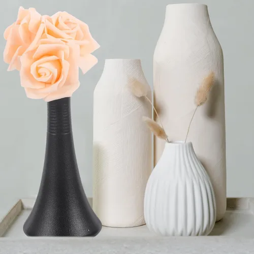 Vista 6 de Negro Cerámica Pequeño Florero Cerámica Hogar Escritorio Flores