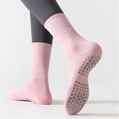 Vista 4 de Tergy 8 pares de calcetines largos de yoga con agarre para mujer, calcetines antideslizantes antideslizantes para pilates, barras, danza, yoga