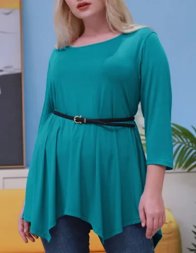Vista 3 de LARACE - Camisa de talla extragrande para mujer, camisa tipo túnica con manga 34, ajuste holgado, ropa básica para mujer