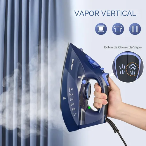 Vista 4 de BEAUTURAL Plancha de vapor para ropa con esfera de termostato de precisión, suela recubierta de cerámica, apagado automático de 3 vías